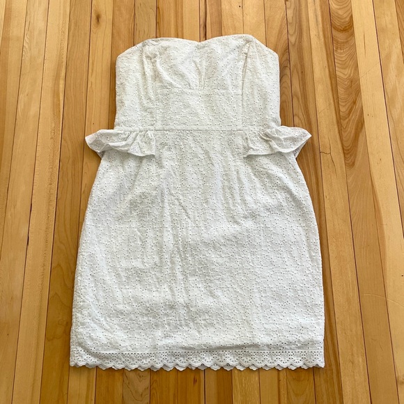 Lilly Pulitzer White Strapless Eyelet Lace Cotton Mini Dress - Sz US 8 - Picture 1 of 15